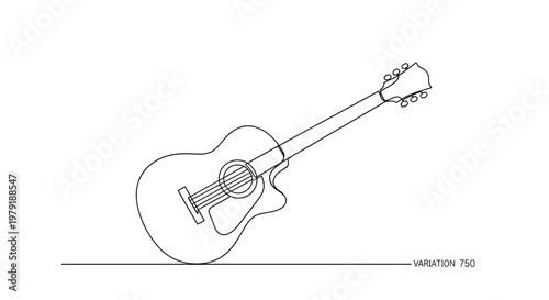 Acoustic Guitar Outline Drawing, Musical Instrument, Vector Art