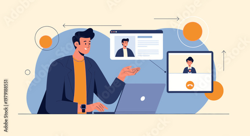 Man on Video Call, Online Meeting, Remote Work, Business Communication