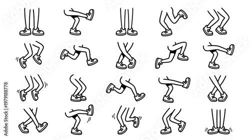 Cartoon legs running walking moving in different positions