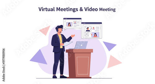 Man Presenting Virtual Meetings & Video Conference Online
