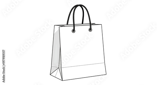 Minimalist black and white line art of a blank shopping bag with handles, perfect for retail and packaging design concepts