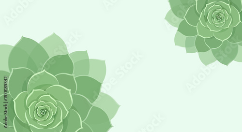 Abstract seamless pattern of green succulent plants with translucent layered leaves on a light background for decorative design