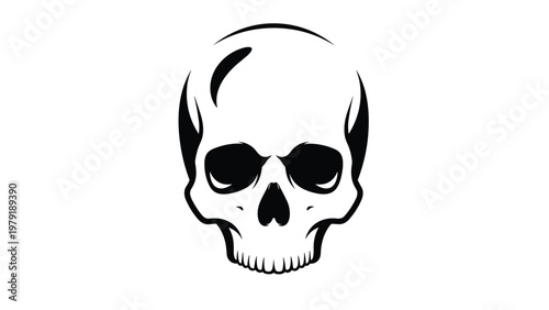 Bold black and white illustration of a human skull from the front representing death, mortality, and gothic horror graphic design concepts.