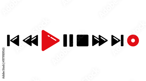 Vector set of media control icons including play button and navigation arrows.