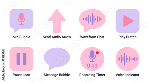 A vector set of colorful chat and audio interface icons for digital communication apps