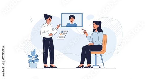 Business meeting with remote participant via video conference, teamwork, online communication