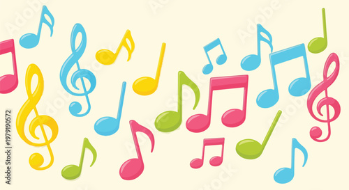Colorful Music Notes and Treble Clefs.