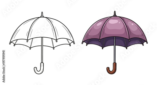 Umbrella Outline and Colored Version - Protection from Rain, Weather Accessory