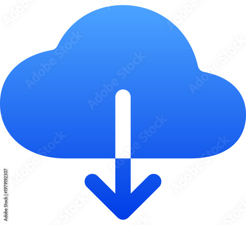 Blue cloud icon with a down arrow for data download and retrieval