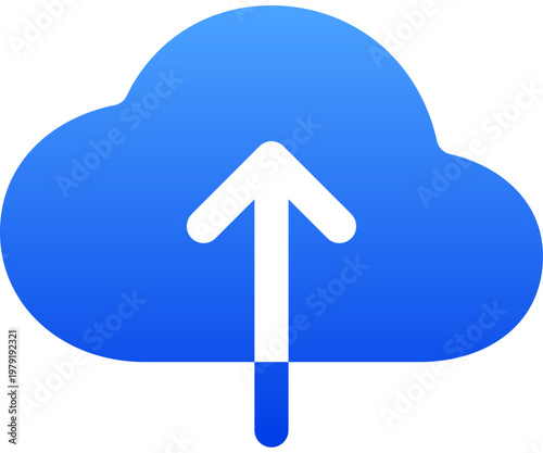 Blue cloud icon with an up arrow for data upload and cloud storage