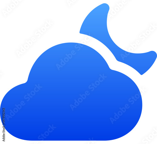 Blue cloudy night icon with a moon for evening weather forecast