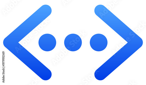 Blue coding tags icon with ellipses for active software development