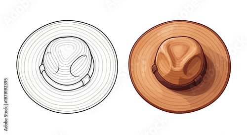 Top View of Ranger Hat: Sketch vs. Realistic Color Illustration