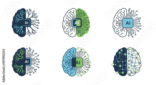 The colorful brain hemispheres are divided into six groups with symbols on a white background