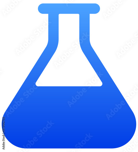 Solid blue chemistry flask icon for laboratory research and science