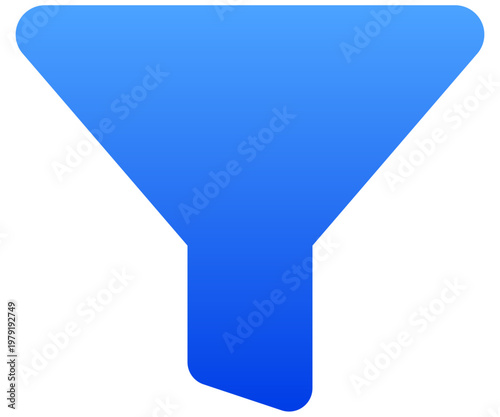 Solid blue funnel icon for data sorting and search refinement UI