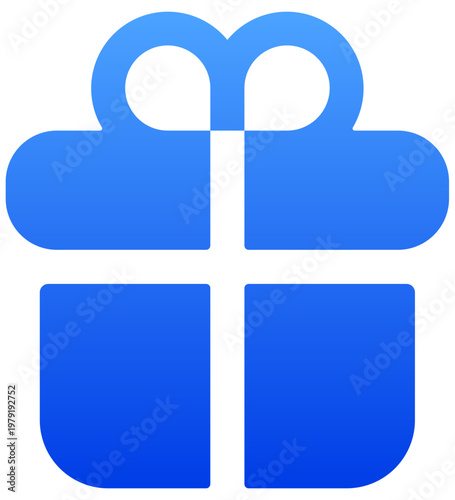 Solid blue gift box icon for surprise present and holiday reward