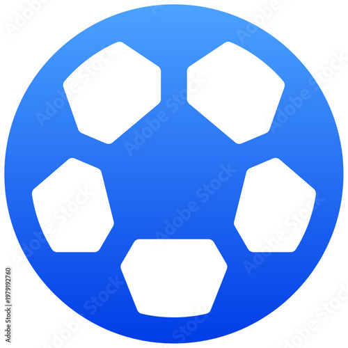 Solid blue soccer ball icon for sports game and team competition