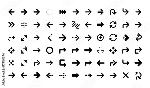 Universal interface arrow icons set for navigation web design app development ui ux elements collection.