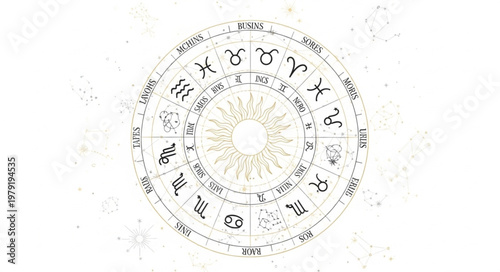 Astrology Zodiac Wheel Symbols Circular Design.