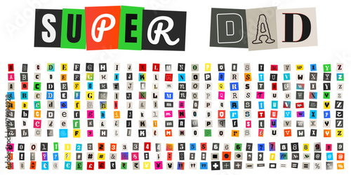 Ransom Note Style Alphabet for Fathers Day Card and Super Dad Poster
