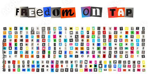 Anonymous Ransom Note Alphabet Set with Cutout Magazine Letters for True Crime and Mystery Design