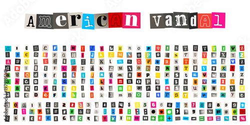 Anonymous ransom note alphabet kit with cutout magazine letters for true crime mystery design