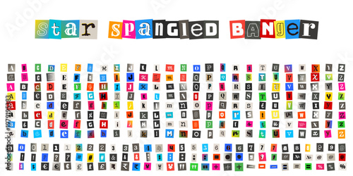 Anonymous ransom note alphabet with cutout magazine letters for true crime documentary and podcast