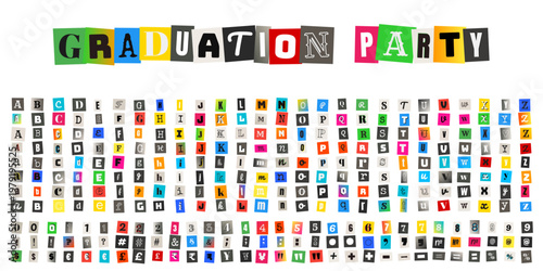 Anonymous Ransom Note Style Alphabet with Cutout Magazine Letters for DIY Party Invitation