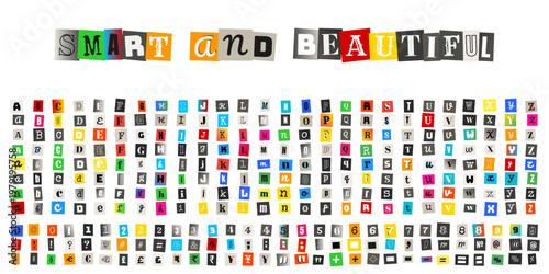 Ransom Note Style Alphabet Letters and Numbers for Anonymous Message Design