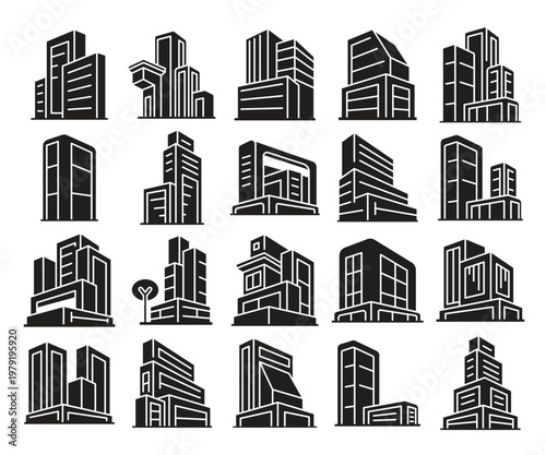 office and city building tower icons set vector illustration