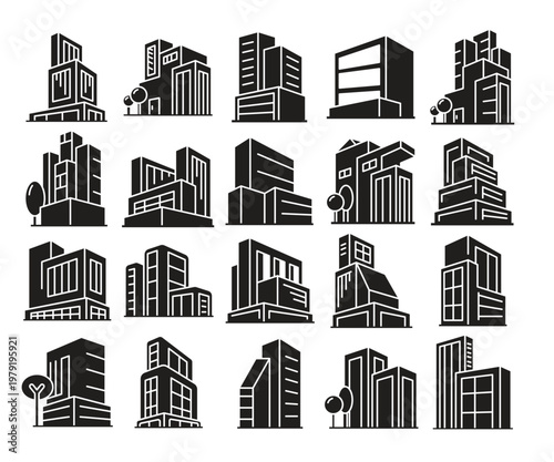 office and city building tower icons set vector illustration