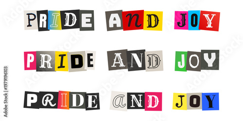 Pride and Joy Ransom Note Style Typography for New Parents and Baby Announcements