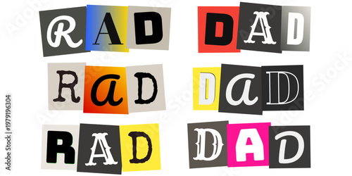 Alternative Father's Day Rad Dad Collage Typography for Punk Rock Parenting and DIY Zine Style Gifts