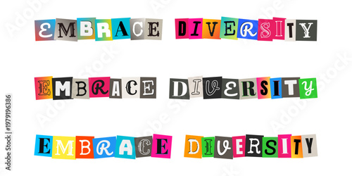 Embrace Diversity Ransom Note Style Text for Neurodiversity Awareness and Inclusive Education