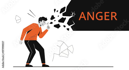 Man Exploding with Anger, Breaking Through Wall, Emotional Outburst, Stress, Rage