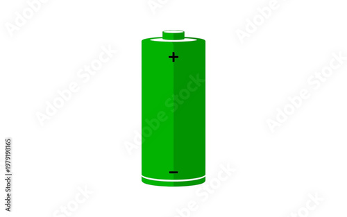 Green battery with plus and minus signs plus sign cylindrical