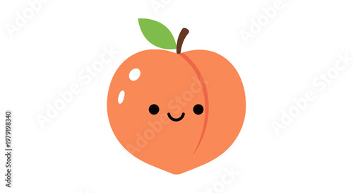 Cute cartoon peach with happy face, isolated on white background