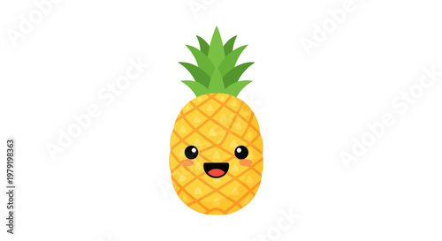 Cute Cartoon Pineapple Character with Happy Face