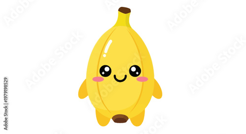 Cute Kawaii Banana Character with Happy Face and Blushing Cheeks