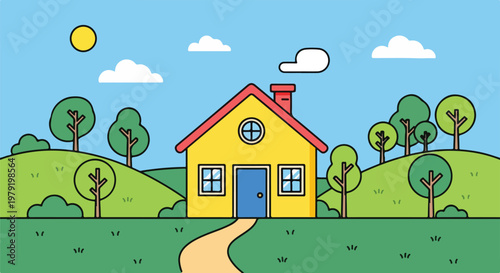 Yellow house with red roof 1.