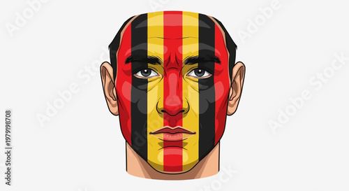 German Fan Face Paint - Black Red Yellow Stripes, Excited Supporter Portrait