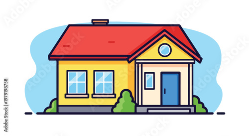 Yellow House with Red Roof and Blue Door 1.