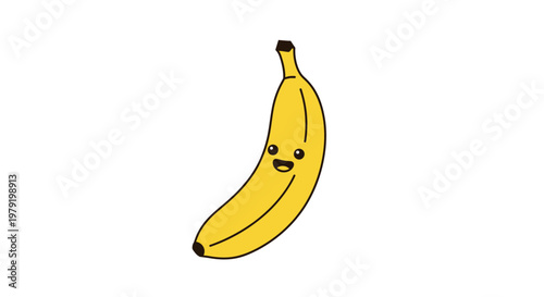 Funny Happy Banana Character Smiling, Cute Cartoon Fruit