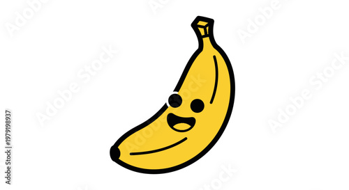 Happy Banana Cartoon Character with Smiling Face and Black Outline