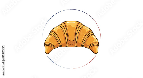 Golden Croissant Pastry Icon in Circle, Fresh Baked Breakfast Food