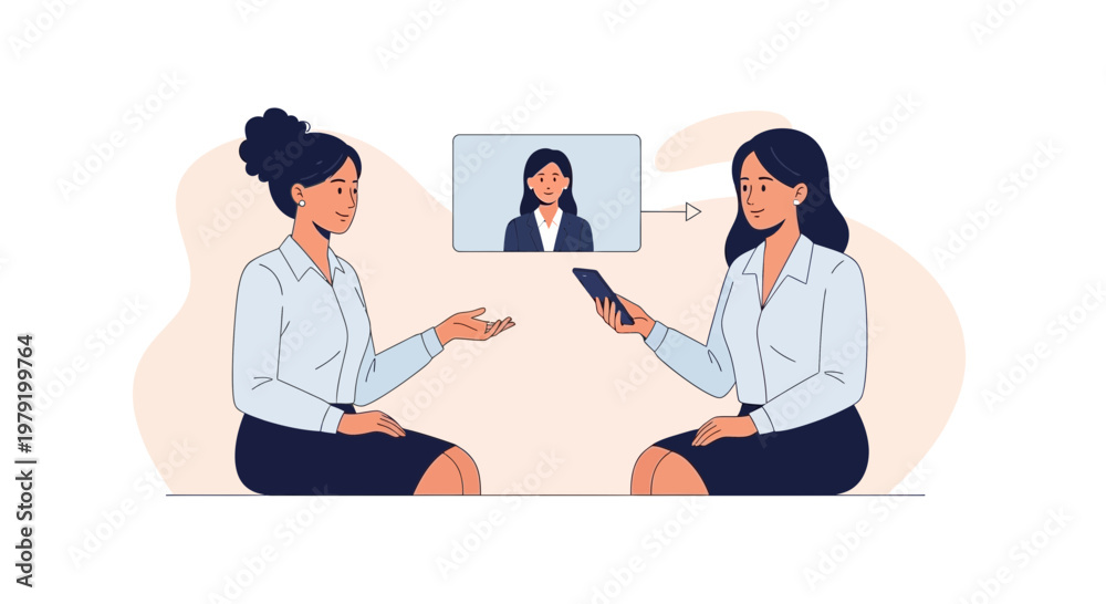 Obraz premium Businesswomen in video call, remote meeting, online communication, teamwork, digital connection