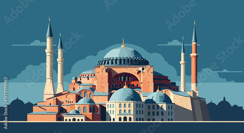 Bild auf Leinwand Hagia Sophia Mosque Istanbul, Byzantine Architecture, Islamic Minarets, Landmark
