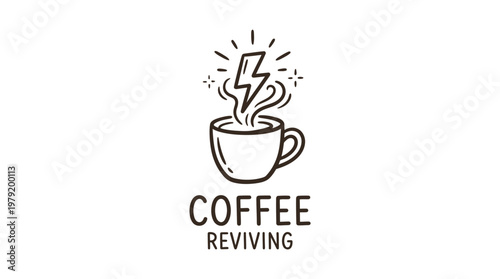 Coffee Cup with Lightning Bolt and Steam Logo