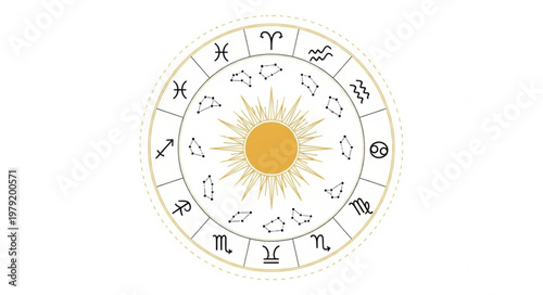 Astrology Zodiac Wheel with Sun Symbol.